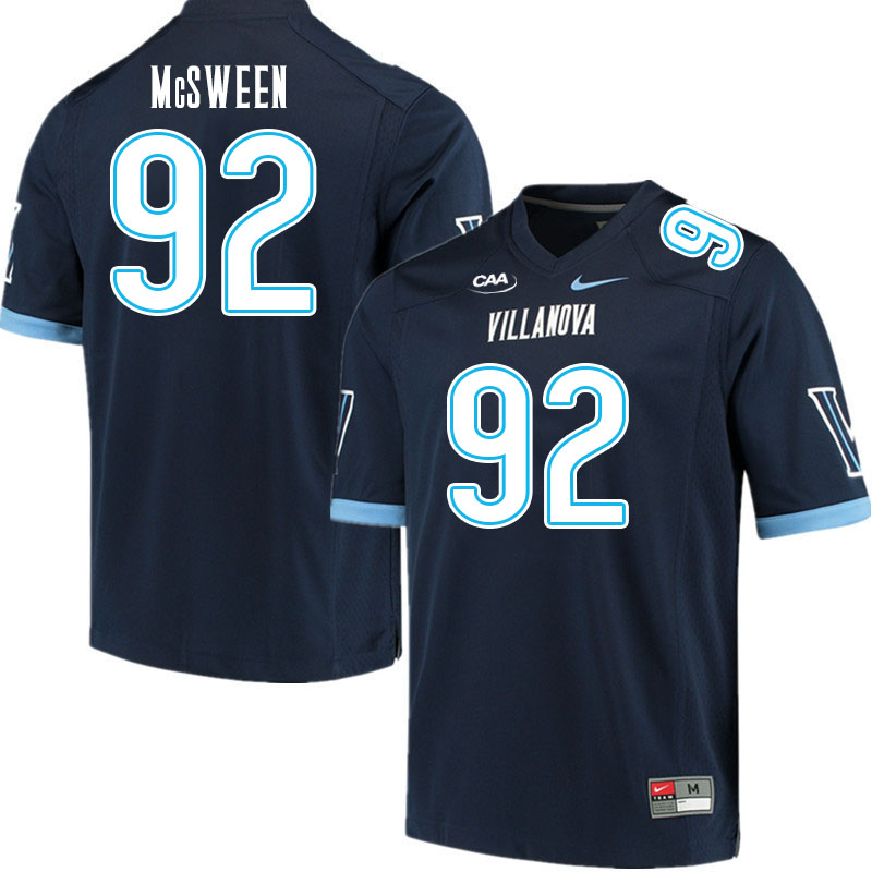 Men #92 Nigel McSween Villanova Wildcats College Football Jerseys Stitched Sale-Navy